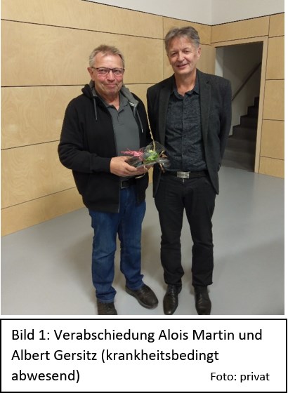 Bild 1: Verabschiedung Alois Martin und Albert Gersitz (krankheitsbedingt abwesend)