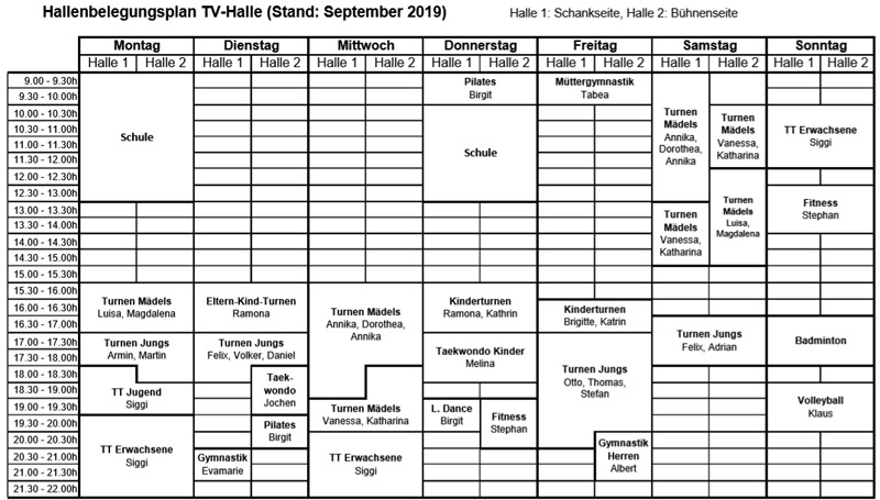 Hallenbelegungsplan 2019